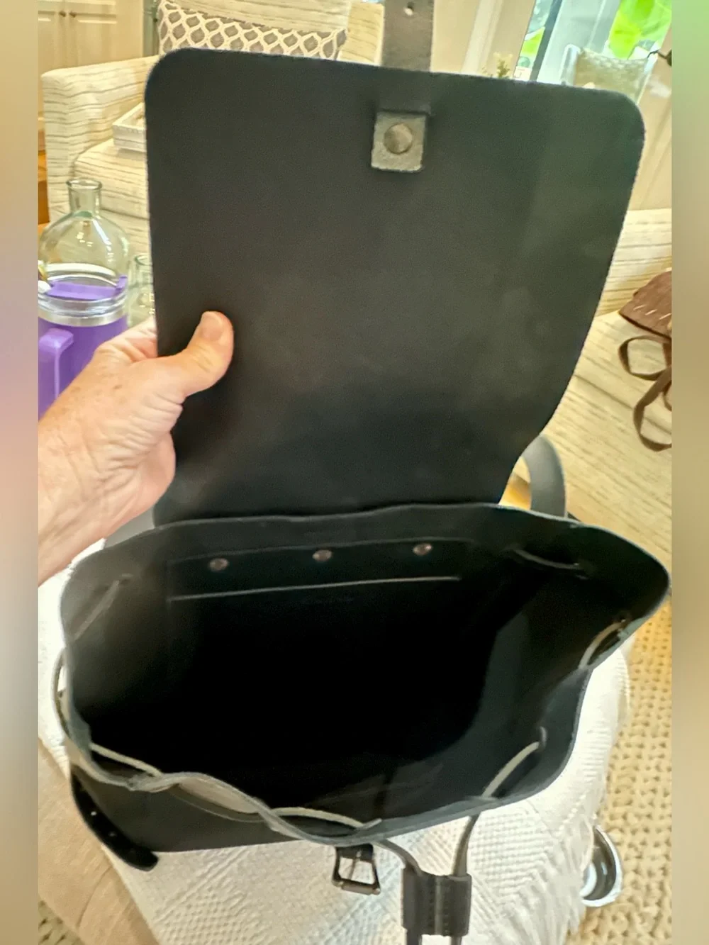 Wp Standatd Minimal Black Leather Backpack with Buckle Flap NEW